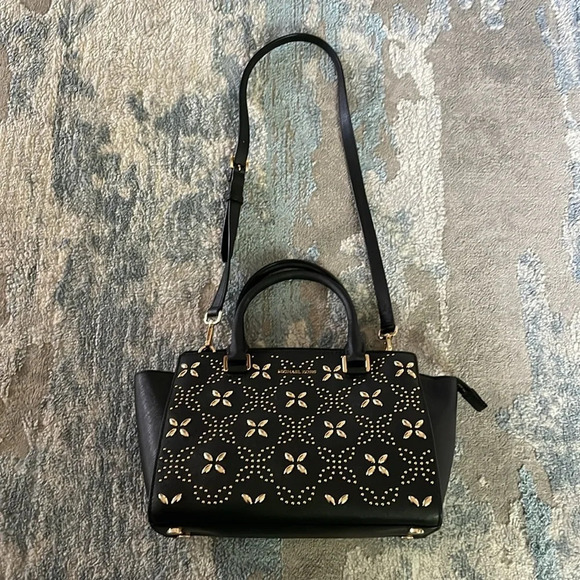 Michael Kors Selma Floral Studded Top Zip Satchel - Picture 2 of 9